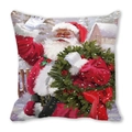 Merry Christmas peach skin pillow cover with Santa Claus painting and winter scenery - Santa Waving with Wreath Style(15)