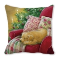 Housse de coussin de Noël avec chien dormant sous un sapin festif décoré - Golden Retriever Dormant sur un Canapé Rouge (27)