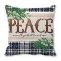 Weihnachtskissenbezug mit Peace-Print, Karo-Rändern und festlichen Kiefernadeln - PEACE on earth Marineblaues Karo (24)