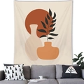 Close-up of bohemian wall tapestry with abstract pottery and plants in a cozy living room - 100x70cm / Peach Skin / Earth Tone Abstract Sunrise (Style 13)