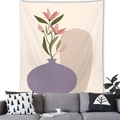Minimalist Morandi style tapestry featuring vases and flowers above a grey sofa - 100x70cm / Peach Skin / Morandi Double Vase Flowers (Style 12)