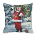 Christmas cushion cover featuring vintage Santa Claus and squirrel in a snowy forest scene - Santa Carrying Christmas Tree Style(17)