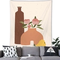 Detailed texture of Morandi minimalist floral tapestry hanging as home wall decor - 100x70cm / Peach Skin / Bohemian Dot Grid Vase (Style 11)