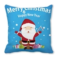 Blue Christmas throw pillow with cartoon Santa Claus and Merry Christmas festive greeting - 18x18 Inch / Sky Blue Background Hugging Santa Style (13)