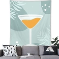 Detail of Nordic Morandi tapestry showing abstract cocktail and leaf art above a grey sofa - 100x70cm / Peach Skin / Fresh Geometric Wine Glass (Style 9)