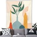 Detailed close-up of Morandi botanical wall tapestry over a modern minimalist sofa - 100x70cm / Peach Skin / Abstract Botanical Geometric Pot (Style 8)