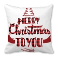 Housse de coussin Merry Christmas à carreaux rouges et noirs sur tissu peau de pêche - 45x45 cm / Motif Voeux Noël Carreaux (8)