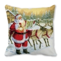 Quadratisches Weihnachtskissen mit Weihnachtsmann und Rentier auf Pfirsichhautgewebe - Weihnachtsmann und Rentier (2)