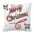 Housse de coussin blanche avec texte Merry Christmas rouge et vert et houx de Noël - 45x45 cm / Motif Police Artistique Noël (9)