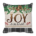 Weihnachts-Kissenbezug mit Text JOY to the World und festlichen Kiefernzweigen - JOY to the World Schwarz-Weiß Gingham (26)