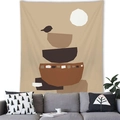 Nordic minimalist tapestry with abstract shapes and bird in warm earth tones for wall decor - 150x100cm / Peach Skin / Earth Tone Semicircle Bird (Style 1)