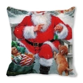 Weihnachtsmann und Welpe Kissenbezug mit Ölgemälde-Motiv für Weihnachten - Weihnachtsmann mit Welpe (3)