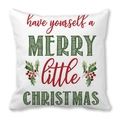 Coussin de Noël en peau de pêche avec typographie festive et feuilles de houx - 45x45 cm / Motif Have A Merry Little Christmas (10)