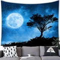 Starry night forest tapestry with full moon and deep blue night sky over a sofa - Full Moon Starry Night (3)