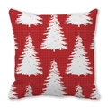 Close-up of red bohemian Christmas pillowcase with white elk and tree patterns - Red White Xmas Tree Polka Dot (40)