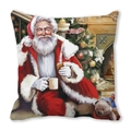 Christmas peach skin pillowcase with Santa Claus by fireplace and Christmas tree - Santa by the Fireplace Style(20)
