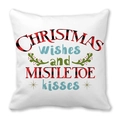 Housse de coussin Noël avec motif de gui et carreaux sur tissu peau de pêche blanc - 45x45 cm / Motif Voeux Noël Gui (11)