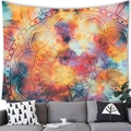 Cosmic mandala tapestry with geometric floral pattern hanging above a gray sofa - 150x100(Peach Skin) / Pattern 4