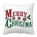 Housse de coussin de Noël avec texte Merry Christmas et décor floral festif - 45x45 cm / Motif Fleur Noël Rouge Vert (12)
