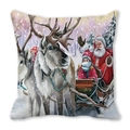 Christmas peach skin throw pillow featuring Santa Claus and reindeer in snowy forest - Santa Driving Sleigh Style(21)