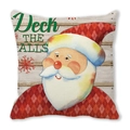 Christmas pillowcase with Santa Claus and Deck THE HALLS text on wood texture - 18x18 Inch / Deck The Halls Wood Grain (5)