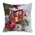 Weihnachts-Kissenbezug mit roten Schneelaternen und Tannenzapfen auf weißem Stoff - 45x45 cm / Rote Schneeflocken Laterne (18)