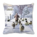 Winter shepherd and sheep snow scene oil painting cushion cover in peach skin fabric - 18x18 Inch / Robin Bird Snow Scene (7)