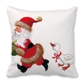 Kerstkussen met Kerstman en gans illustratie op zachte perzikhuid stof voor kerstversiering - Kerstman met Witte Gans Stijl (4)