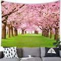 Détail d'une tapisserie de cerisiers en fleurs avec imprimé floral sur un canapé - 100x70(Peau de Pêche) / Paysage Romantique de l'Allée de Sakura