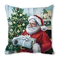 Christmas Peach Skin Cushion Cover with Santa Claus Holding Gift Box Illustration - Santa with Gift Box Style(22)