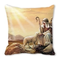 Peach skin fabric cushion cover featuring a shepherd and lamb in an oil painting style - 18x18 Inch / Shepherd And Lamb Pattern (8)