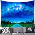 Watercolor forest starry sky tapestry hanging above a grey sofa in a cozy room - 150x150 / Watercolor Starry Meadow (6)