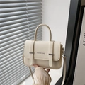 Cream white crossbody messenger bag with litchi texture flap and top handle for women - Off White