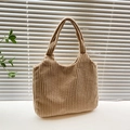 Minimalist beige corduroy tote bag for women, large capacity shoulder bag for winter style - Khaki