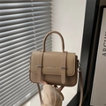 Khaki pebbled leather messenger bag with top handle and Fashion & Bags lettering - Khaki