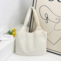 Large beige corduroy tote bag for women featuring vertical stripes and minimalist style - White