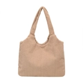 Large beige corduroy tote bag for women with soft ribbed texture for autumn winter - Khaki