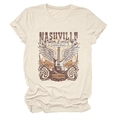 Detailed close-up of Nashville country music print on cream cotton crewneck t-shirt - S / Sand