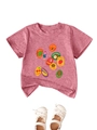 Détail d'un t-shirt pour fille avec imprimés de fruits et chaussures de type Mary Jane - 90cm / Pêche