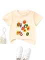 T-shirt crème enfant avec motifs de fruits, mini sac perlé et baskets blanches posés à plat - 90cm / Abricot
