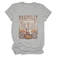 Detail of vintage Nashville Country Music graphic print on a gray cotton blend T-shirt - S / Light Gray