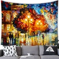 Watercolor street scene tapestry with warm streetlights on high-quality brushed fabric - 150x100cm / Peach Skin / Rainy Night Street Style (2)