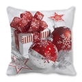 Weihnachtlicher Kissenbezug mit roter Geschenkbox und Schneeflocken-Ornamenten - 45x45 cm / Rote Schleife Geschenkbox Kugel (20)