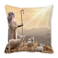 Merry Christmas square pillow with oil painting shepherd and lambs scenery - 18x18 Inch / Biblical Shepherd Pattern (9)