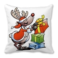 Christmas reindeer pillow cover with festive gift boxes on white peach skin fabric - 18x18 Inch / Reindeer Stacking Gifts Style (6)