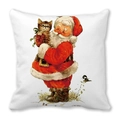Christmas Santa Claus and striped cat print square peach skin velvet decorative cushion cover - 18x18 Inch / Santa Claus with Cat (8)