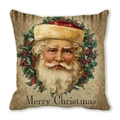 Retro Santa Claus and holly wreath peach skin pillow cover for Christmas decor - 18x18 Inch / Retro Wreath Merry Christmas (9)