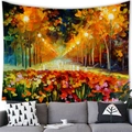 Impressionist watercolor street view tapestry with autumn lighting scene over sofa - 100x70cm / Park Lights Autumn Style (14)