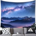 Starry night forest landscape tapestry above a gray sofa for home wall decor - Snowy Mountain Galaxy (5)