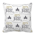 White square peach skin pillowcase featuring Joyeux NOEL text and black Christmas trees - French Joyeux NOEL